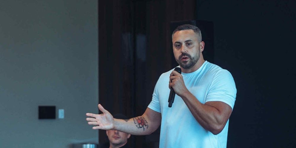 Blake Suddath presenting at a Launch Day kickoff